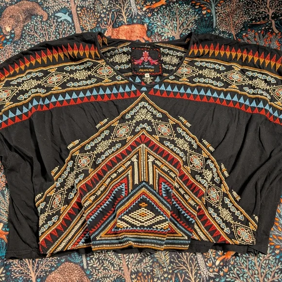 Johnny Was Jwla Embroidered Black Poncho Dolman Top Tee Medium - Picture 1 of 2